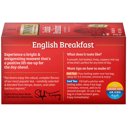 Twinings English Breakfast Black Tea, 100 Individually Wrapped Tea Bags, Smooth, Flavourful, Robust, Caffeinated, Enjoy Hot or Iced