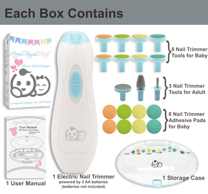 Royal Angels Baby Nail File 21 in 1, Safe Electric Baby Nail Buffer, Extra 13 Replacement Tools, Baby Nail Kit, Baby Nail Trimmer, Newborn Toddler Toes and Fingernails Clipper, Trim and Polish (Blue)