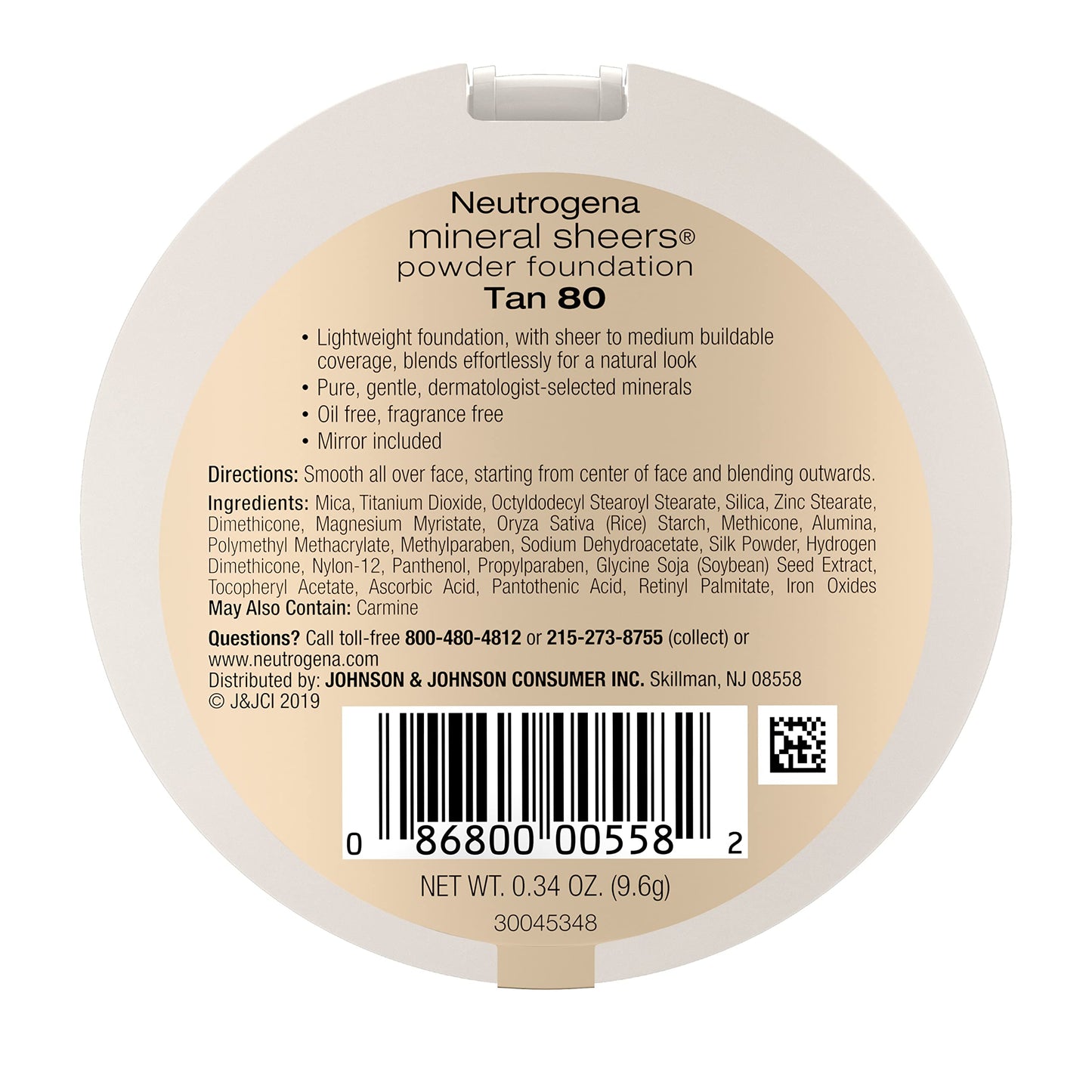 Neutrogena Mineral Sheers Compact Powder Foundation, Lightweight & Oil-Free Mineral Foundation, Fragrance-Free, Nude 40,.34 oz