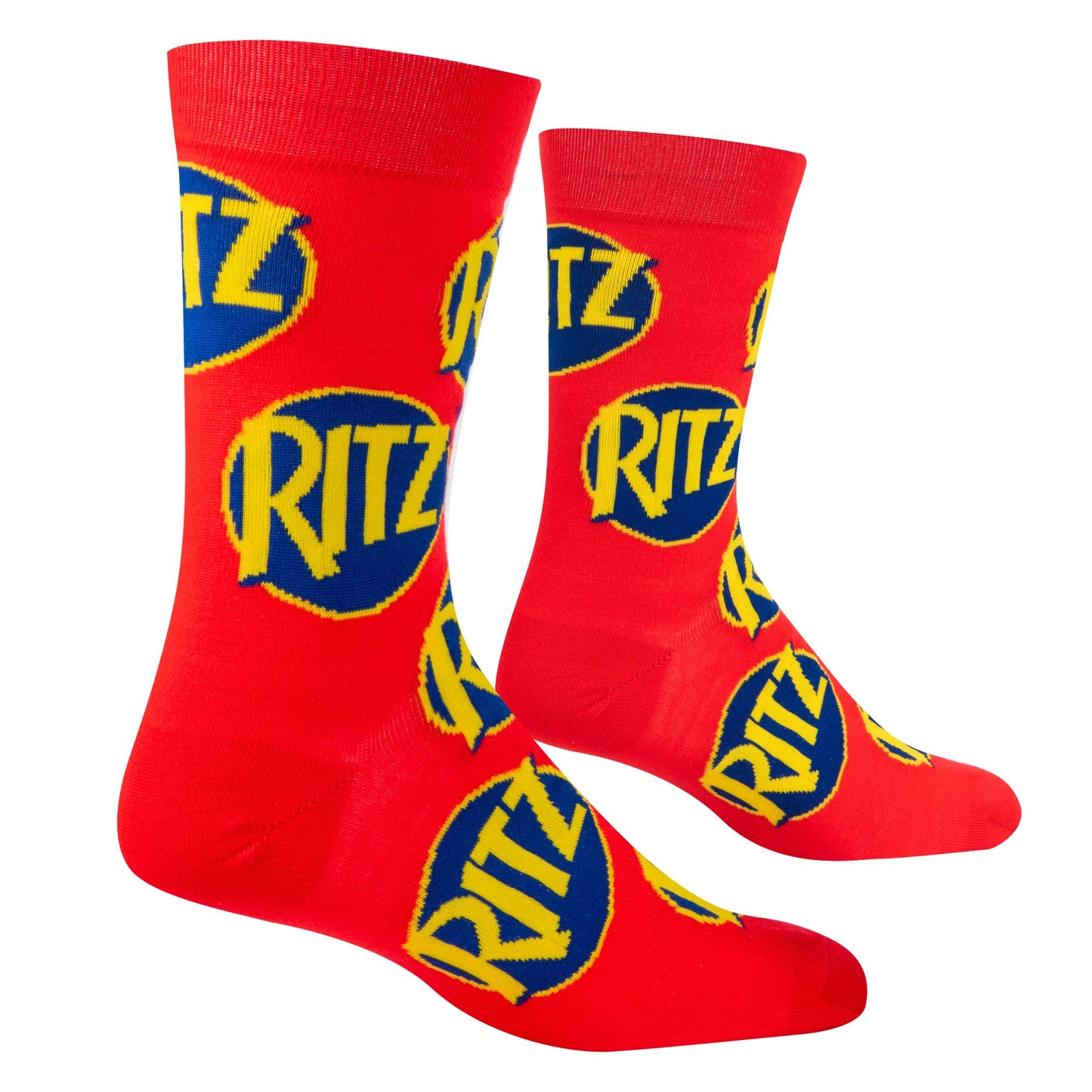 Crazy Socks for Men, Ritz Cracker, Funny Snack Food Novelty Print, Crew, Large