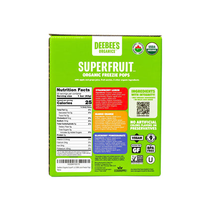 DeeBee's Organics Classic SuperFruit Freezie Pops, No Added Sugars, No Artificial Flavors or Colors Freezer Pops (Pack of 25)