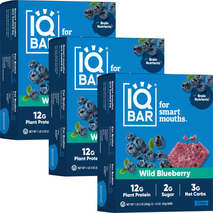 IQBAR Brain and Body Plant Protein Bars - Almond Butter Chip - 12 Count, Low Carb, High Fiber, Gluten Free, Vegan Snacks - Low Sugar Keto Energy Bars