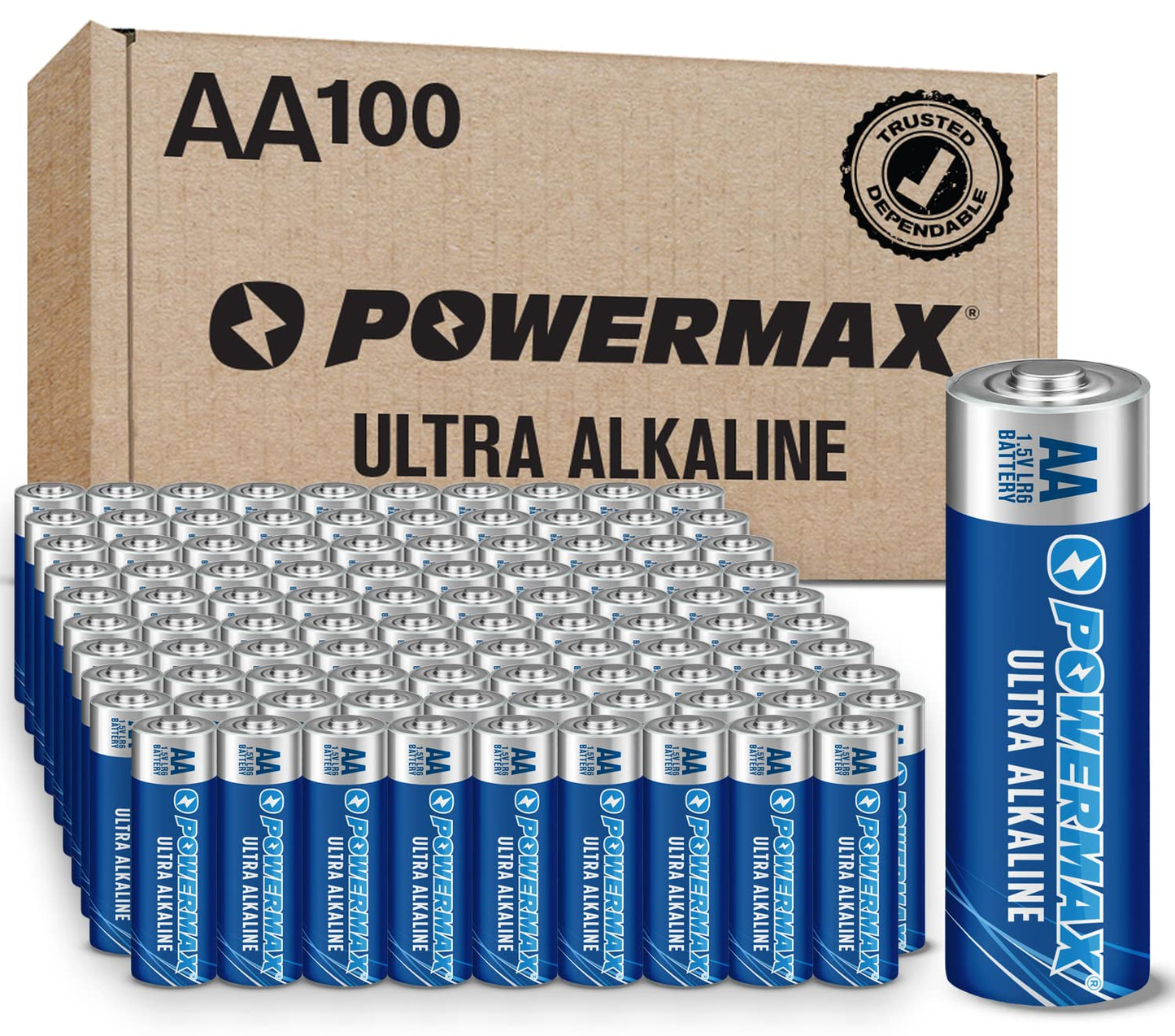 Powermax 24-Count AA Batteries, Ultra Long Lasting Alkaline Battery, 10-Year Shelf Life, Reclosable Packaging