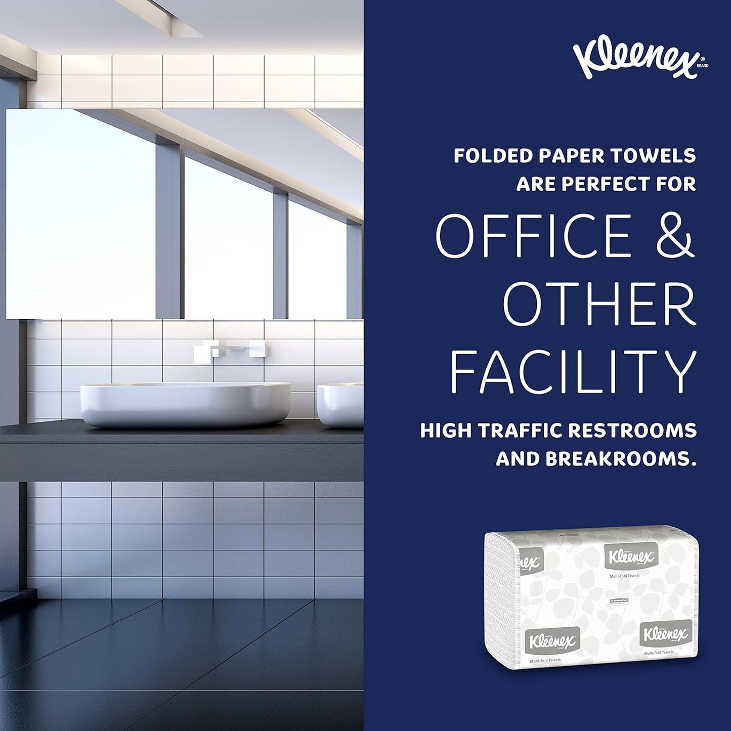 Kleenex Multifold Hand Paper Towels, Bulk (01890), Soft and Absorbent, 9.2" x 9.4" sheets, White, (150 Sheets/Pack, 16 Packs/Case, 2,400 Sheets/Case)