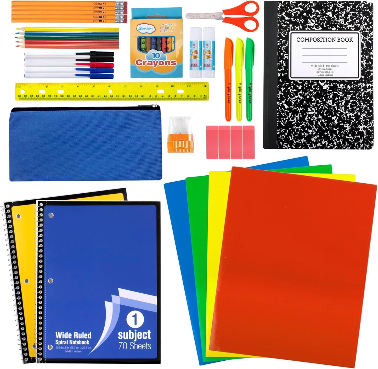 Trail maker 45 Piece School Supply Kit Grades K-12 - School Essentials Includes Folders Notebooks Pencils Pens and Much More!