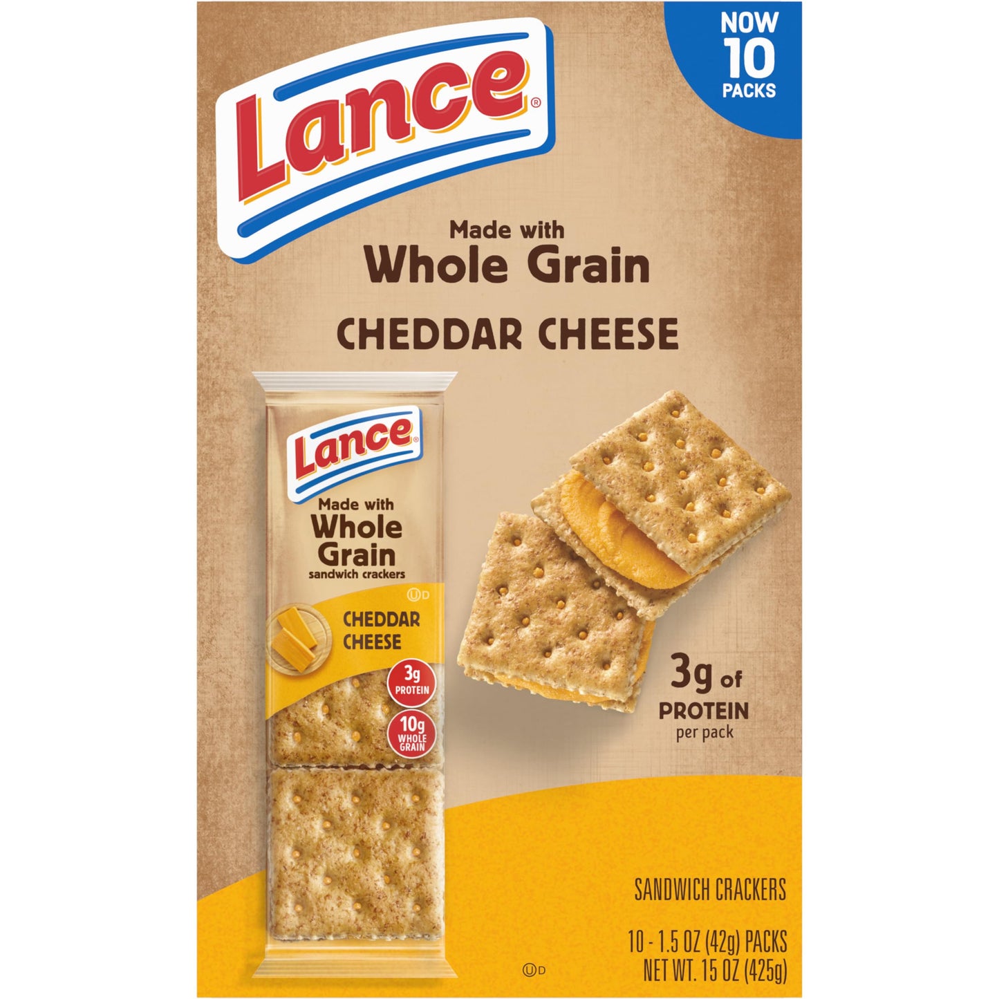 Lance Sandwich Crackers, Captain's Wafer Grilled Cheese, 10 Individual Packs, 6 Sandwiches Each