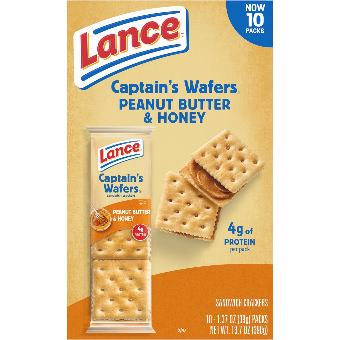 Lance Sandwich Crackers, Captain's Wafer Grilled Cheese, 10 Individual Packs, 6 Sandwiches Each