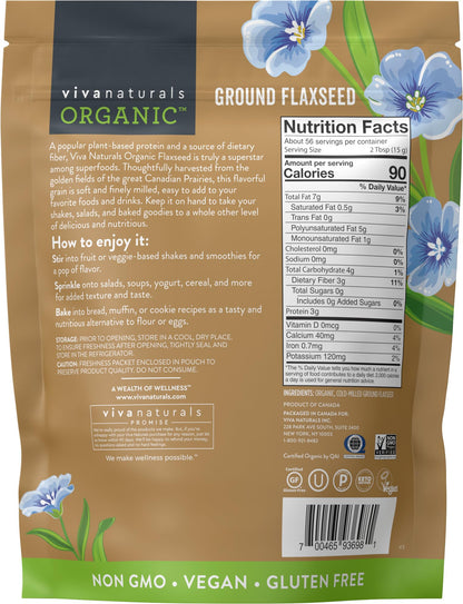 Viva Naturals Organic Ground Flaxseed - Premium Quality Plant-Based Protein and Vegan Omega 3 with Fiber, Perfect for Smoothies, Finely Milled Flaxseed 15 oz (425 g)