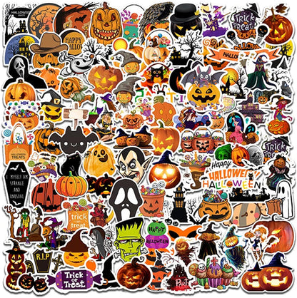 100PCS Non-Repeating Halloween Pumpkin Theme Stickers, Vinyl Waterproof Holiday Party Stickers, Kids and Youth Adult Party Favors Gifts