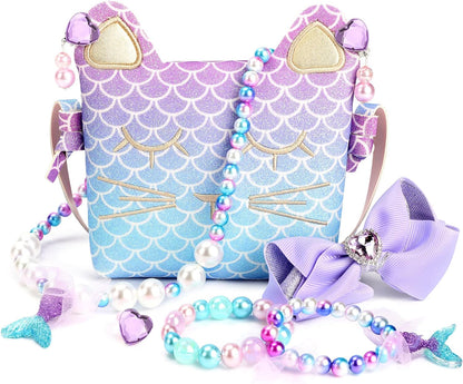 mibasies Purse for Little Girls Dress Up Jewelry Pretend Play Kids Accessories Mermaid Gifts