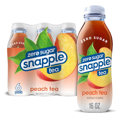 Snapple Zero Sugar Peach Tea, 16 fl oz recycled plastic bottle (Pack of 12)