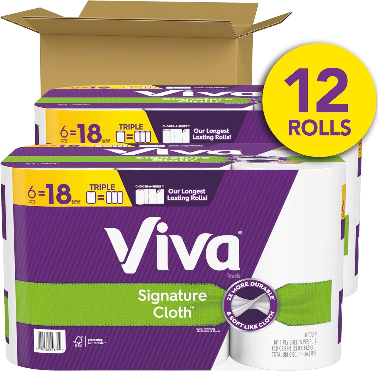 Viva Signature Cloth Paper Towels, 12 Triple Rolls, 141 Sheets per Roll