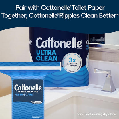 Cottonelle Fresh Care Flushable Wet Wipes, Adult Wet Wipes, 1 Refill Pack, 168 Wipes Per Pack, Packaging May Vary