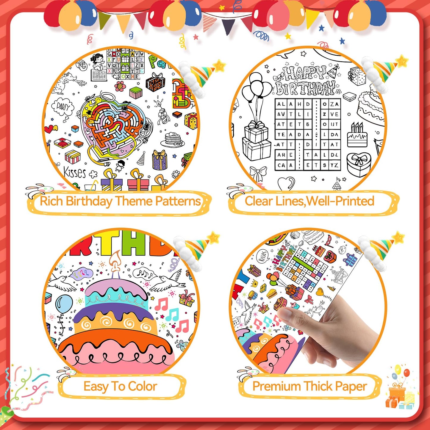 PADTIC Giant Coloring Poster,30x72Inch Happy Birthday Drawing Paper Coloring Tablecloth,DIY Birthday Activity Poster Table Cover,Kids Art Crafts Coloring Mat,Home Classroom Birthday Party Suppiles