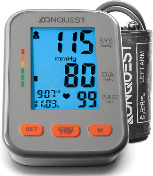 Konquest KBP-2704A Automatic Upper Arm Blood Pressure Monitor - Adjustable Bp Cuff - Large Backlit Display - Irregular Heartbeat Detector - Tensiometro Digital - Bp Monitor Cuff