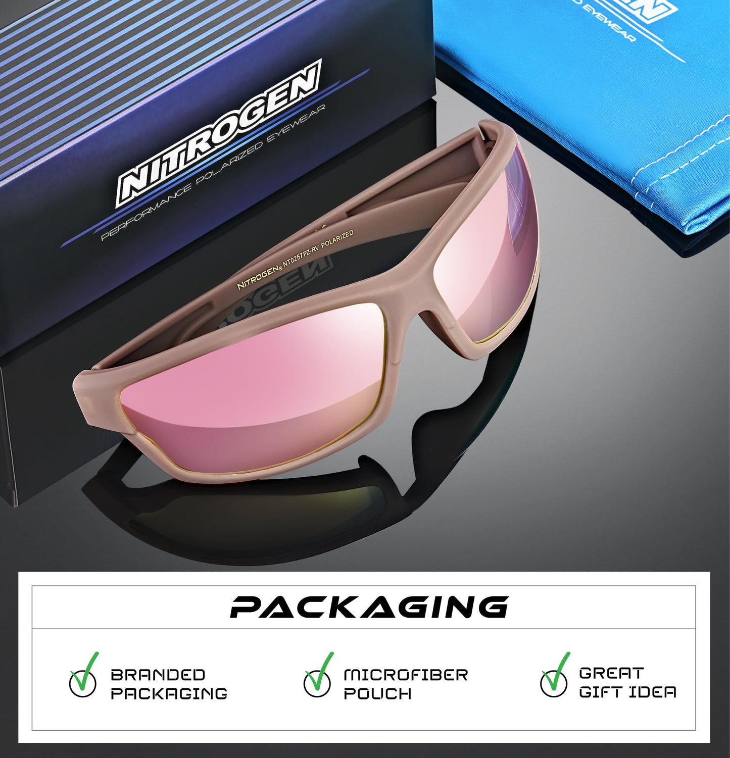 Nitrogen Polarized Wrap Around Sport Sunglasses for Men Women UV400 Protection Sun Glasses