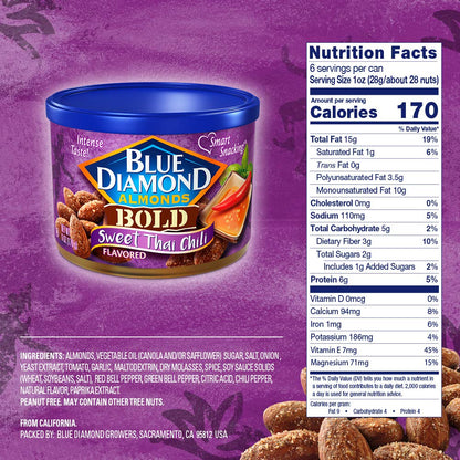 Blue Diamond Almonds Sriracha Flavored Snack Nuts, 6 Oz Resealable Can (Pack of 1)