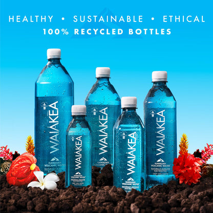 Waiakea Hawaiian Volcanic Water, Naturally Alkaline, 100% Recycled Bottle, 16.9 Fl Oz (Pack of 24)