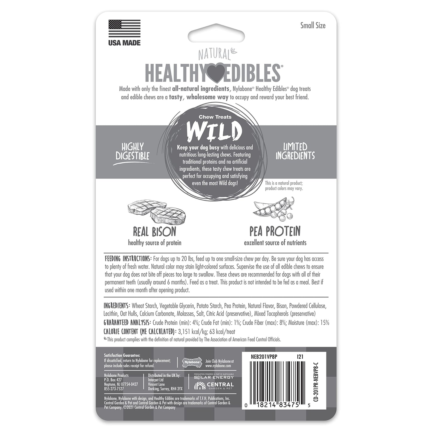 Nylabone Healthy Edibles WILD Natural Long-Lasting Bison Flavor Bone Chew Treats for Dogs, Medium (2 Count)