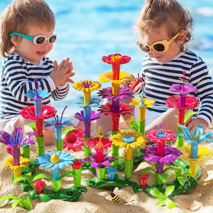 TEMI 138 PCS Educational STEM Toy and Preschool Garden Play Set for Kids Age 3-7, Flower Stacking Toys for Boys and Girls