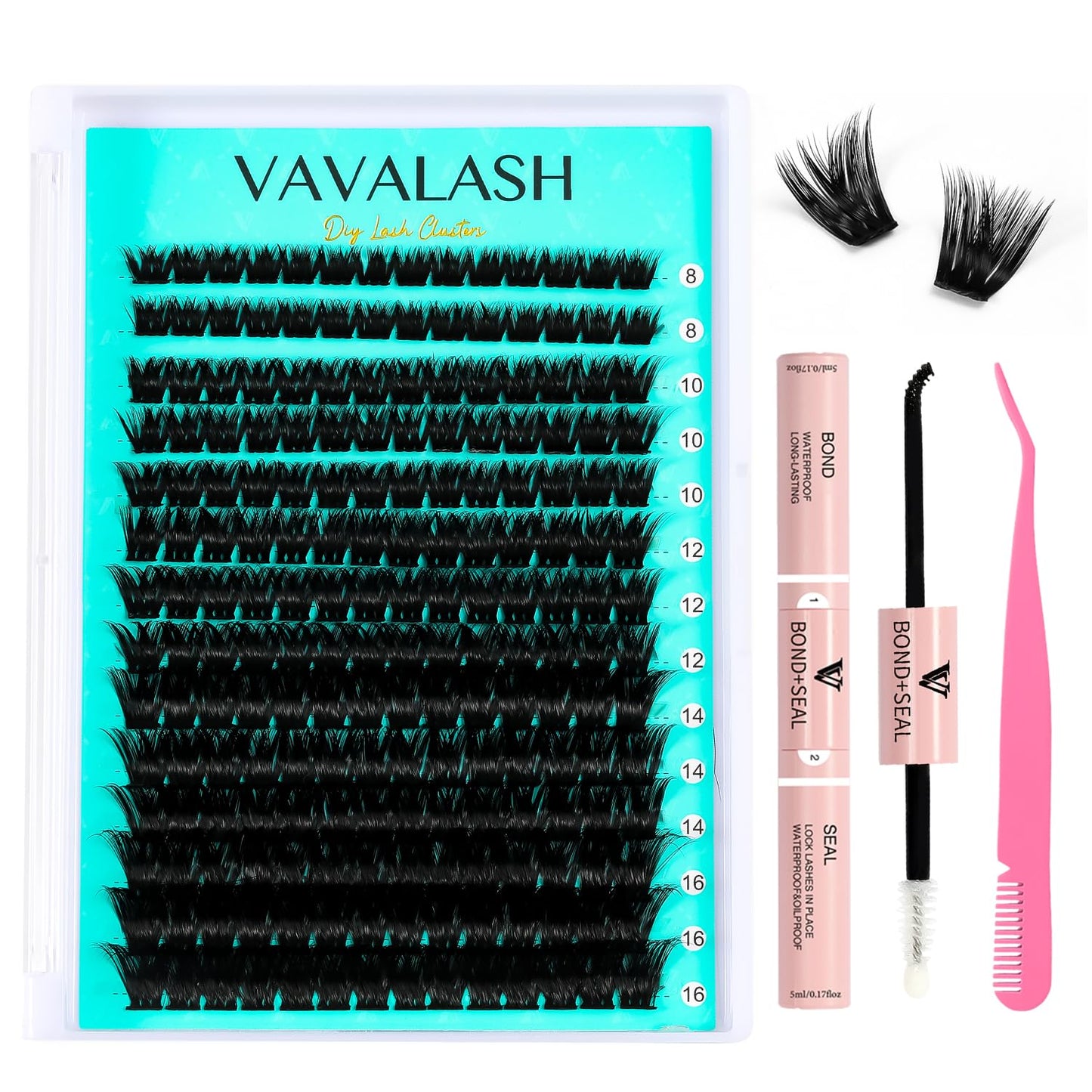 VAVALASH DIY Lash Extension Kit 280 Clusters Individual Lashes Kit 30D 40D 0.07D-10-16mm Lash Clusters, Lash Bond and Seal, Lash Tweezer for DIY Eyelash Extension at Home（Kit-30D+40D-0.07D-10-16MIX）