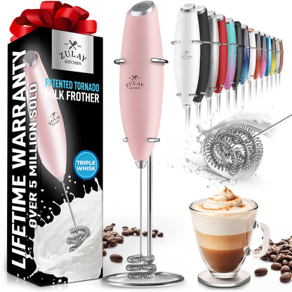 Zulay Powerful Milk Frother (4 Duracell Batteries Included) - Handheld Milk Frother Wand Drink Mixer for Coffee - Powerful Milk Foamer for Cappuccino, Frappe, Matcha & Coffee Creamer - Black