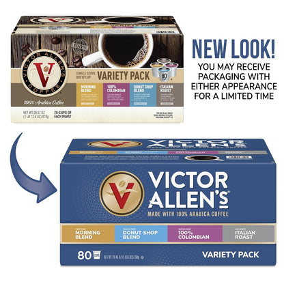 Victor Allen's Coffee Variety Pack (Morning Blend, 100% Colombian, Donut Shop Blend, and Italian Roast), 80 Count, Single Serve Coffee Pods for Keurig K-Cup Brewers