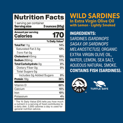 Wild Planet Wild Sardines in Extra Virgin Olive Oil, Lightly Smoked, Tinned Fish, Sustainably Wild-Caught, Non-GMO, Kosher, Gluten Free, 4.4. Ounce (Pack of 12)