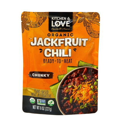 Kitchen & Love Jackfruit Chunky Chili, Organic, Fully Cooked, Versatile Plant Based Meat Alternative, Gluten Free, Ready in 90 seconds, High in Fiber, Non GMO Verified, Kosher, Vegan, Easy to Prepare Quick Meal 8 Oz (Pack of 6)