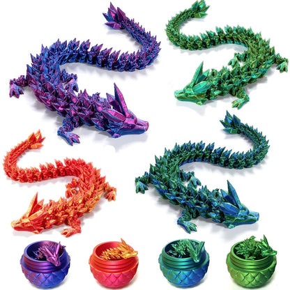 3D Printed Dragon in Egg, Dragon Eggs with Dragon Inside for Boys Kids Home Decor,Executive Articulated Crystal Dragon Fidget Desk Toys (Green)