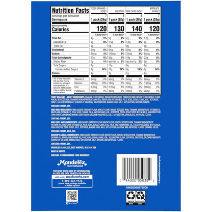 Nabisco Team Favorites Variety Pack, OREO Mini, CHIPS AHOY! Mini, Teddy Grahams Honey & Barnum's Animal Crackers, 30 Snack Packs