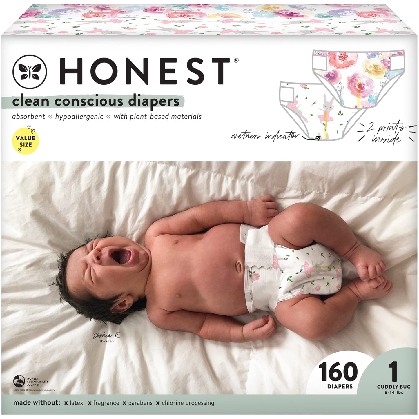 The Honest Company Clean Conscious Diapers | Plant-Based, Sustainable | Above It All + Pandas | Club Box, Size Newborn, 72 Count