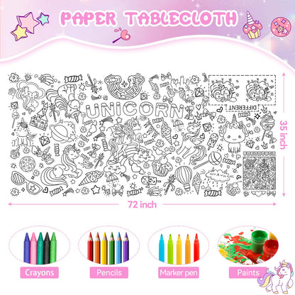 PADTIC Giant Coloring Poster,30x72Inch Happy Birthday Drawing Paper Coloring Tablecloth,DIY Birthday Activity Poster Table Cover,Kids Art Crafts Coloring Mat,Home Classroom Birthday Party Suppiles