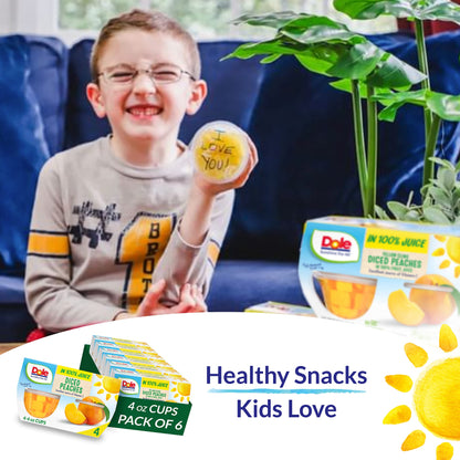 Dole Fruit Bowls Diced Peaches in 100% Juice Snacks, 4oz 12 Total Cups, Gluten & Dairy Free, Bulk Lunch Snacks for Kids & Adults