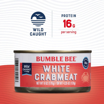 Bumble Bee White Flake Crabmeat in Water, 6 oz Can (Pack of 12) – Wild Caught, 16g Protein & 1g Carb per Serving - Gluten Free - Great Use in Crab and Seafood Recipes