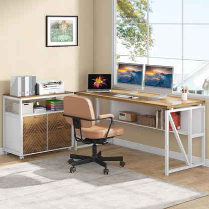 Tribesigns L Shaped Desk with Drawer Cabinet, 63" Executive Computer Desk and lateral File Cabinet, 2 Piece Home Office Furniture for Hanging File, Cabinet with Doors (Walnut, 63-inches)