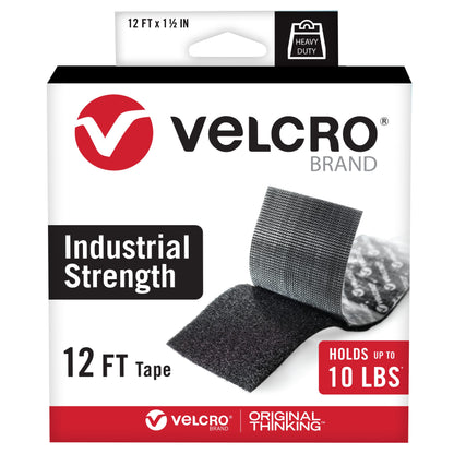 VELCRO Brand Heavy Duty Tape | 16 Foot Roll | Strong Sticky Back Adhesive Holds up to 10 lbs | Industrial Strength Fasteners for Indoor or Outdoor Use | 1-1/2in Width, Black (VEL-30838-USA)