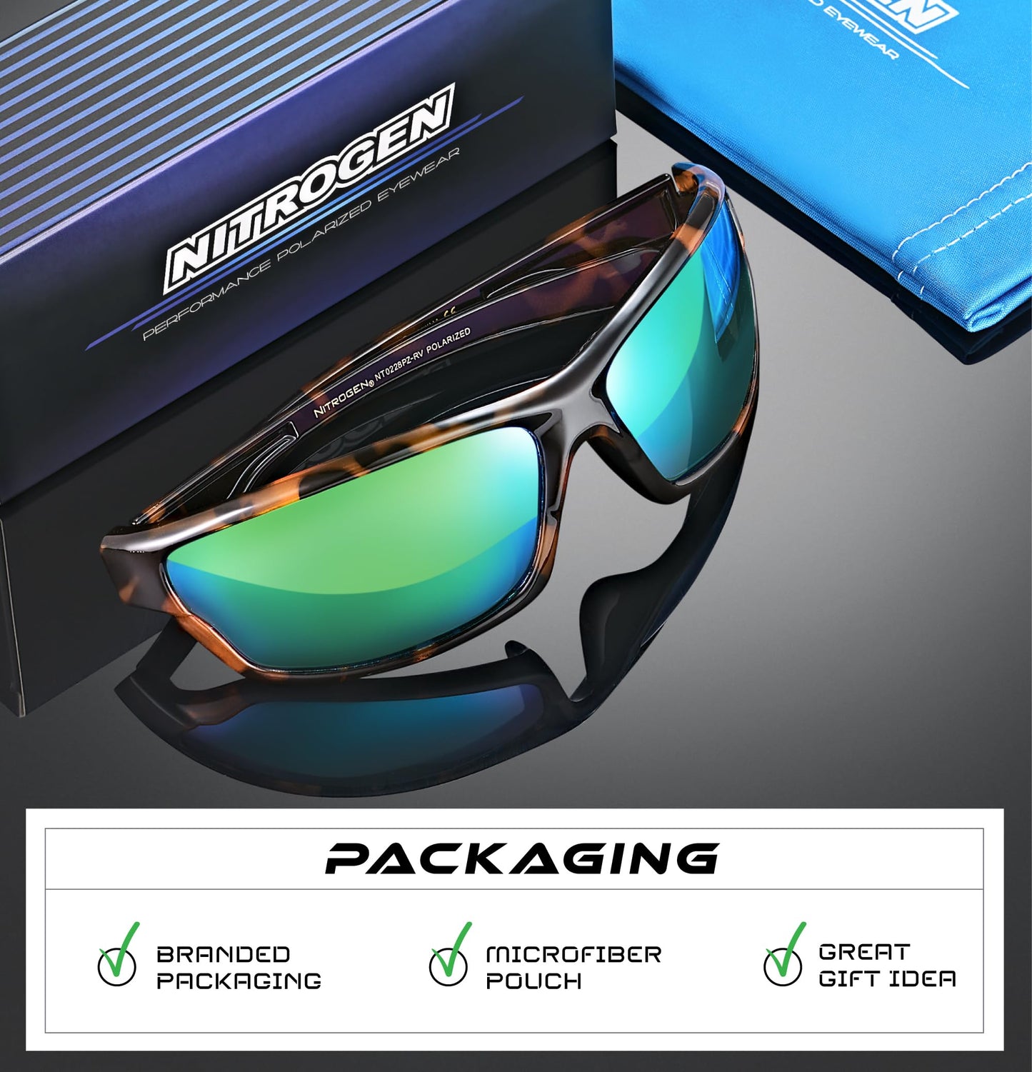 Nitrogen Polarized Wrap Around Sport Sunglasses for Men Women UV400 Protection Sun Glasses