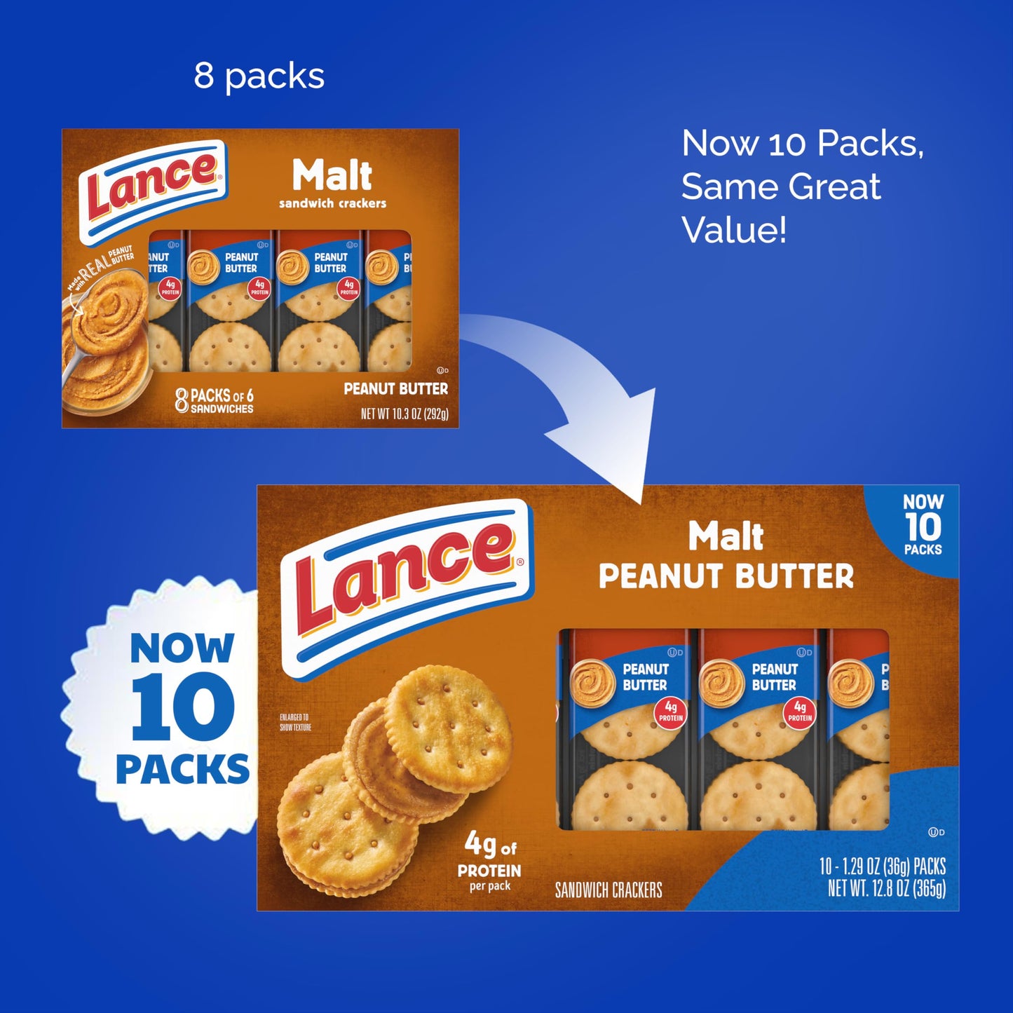 Lance Sandwich Crackers, Captain's Wafer Grilled Cheese, 10 Individual Packs, 6 Sandwiches Each