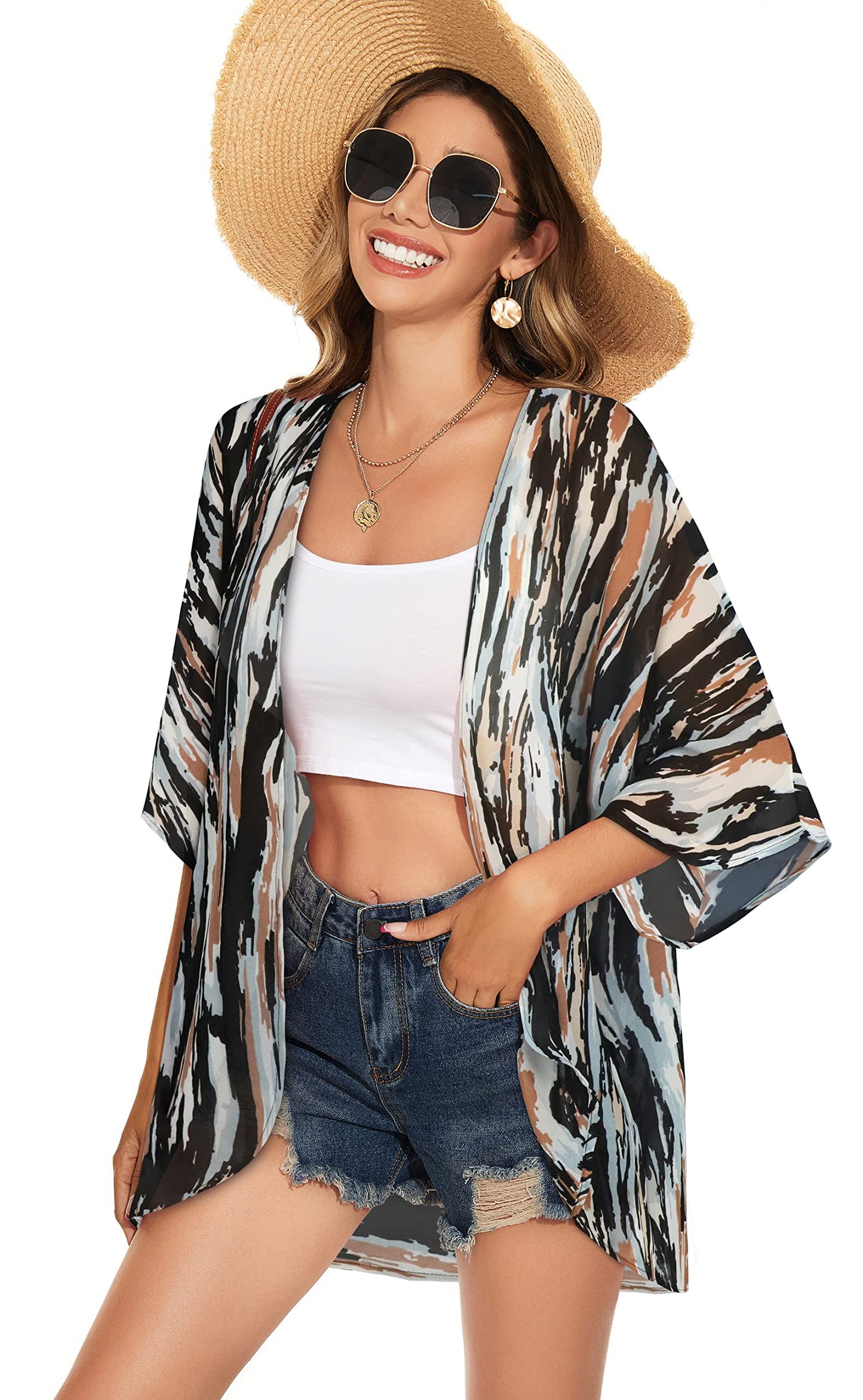 Womens Kimono Beach Cover Up Chiffon Cardigan Floral Tops Loose Capes