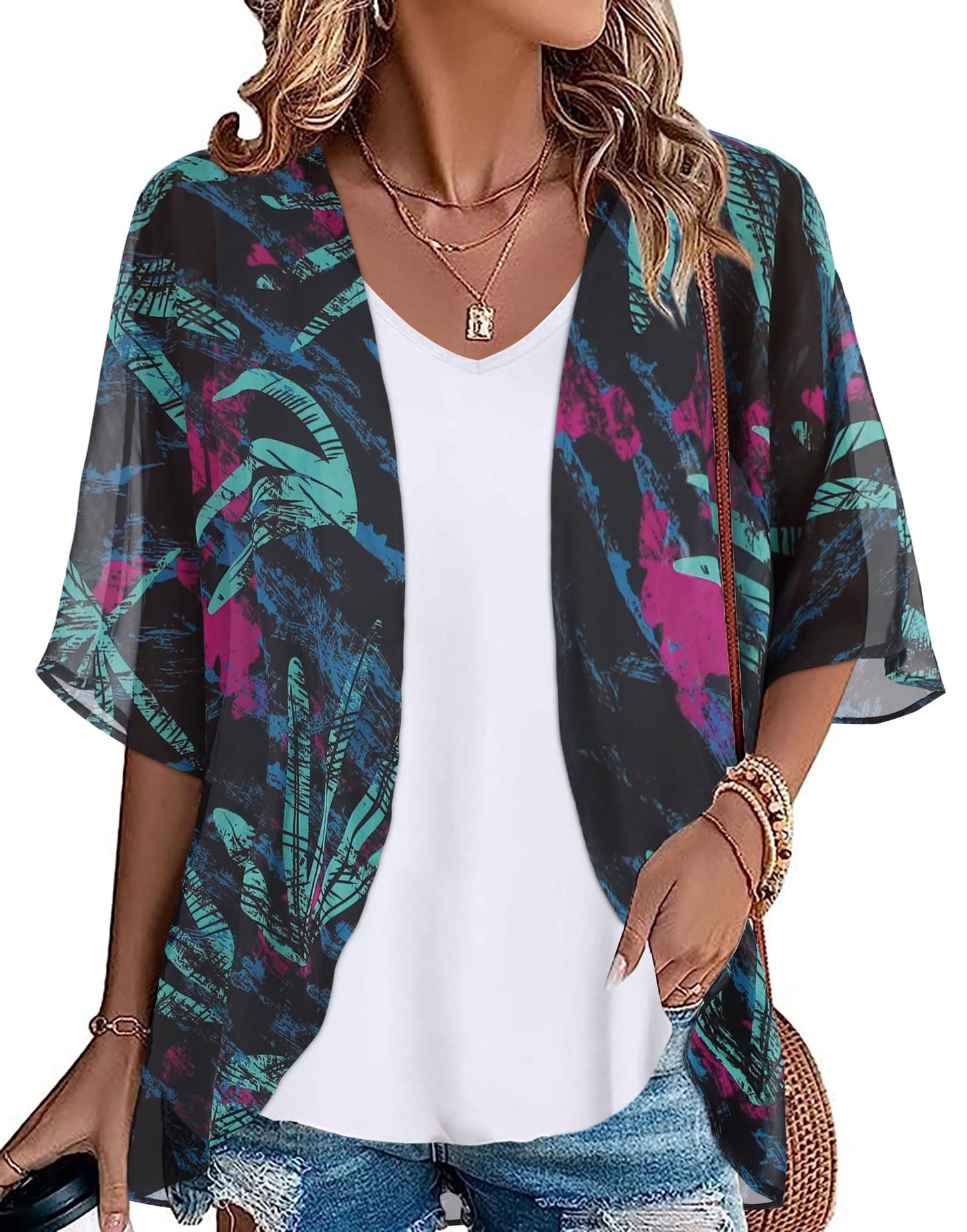 Womens Kimono Beach Cover Up Chiffon Cardigan Floral Tops Loose Capes