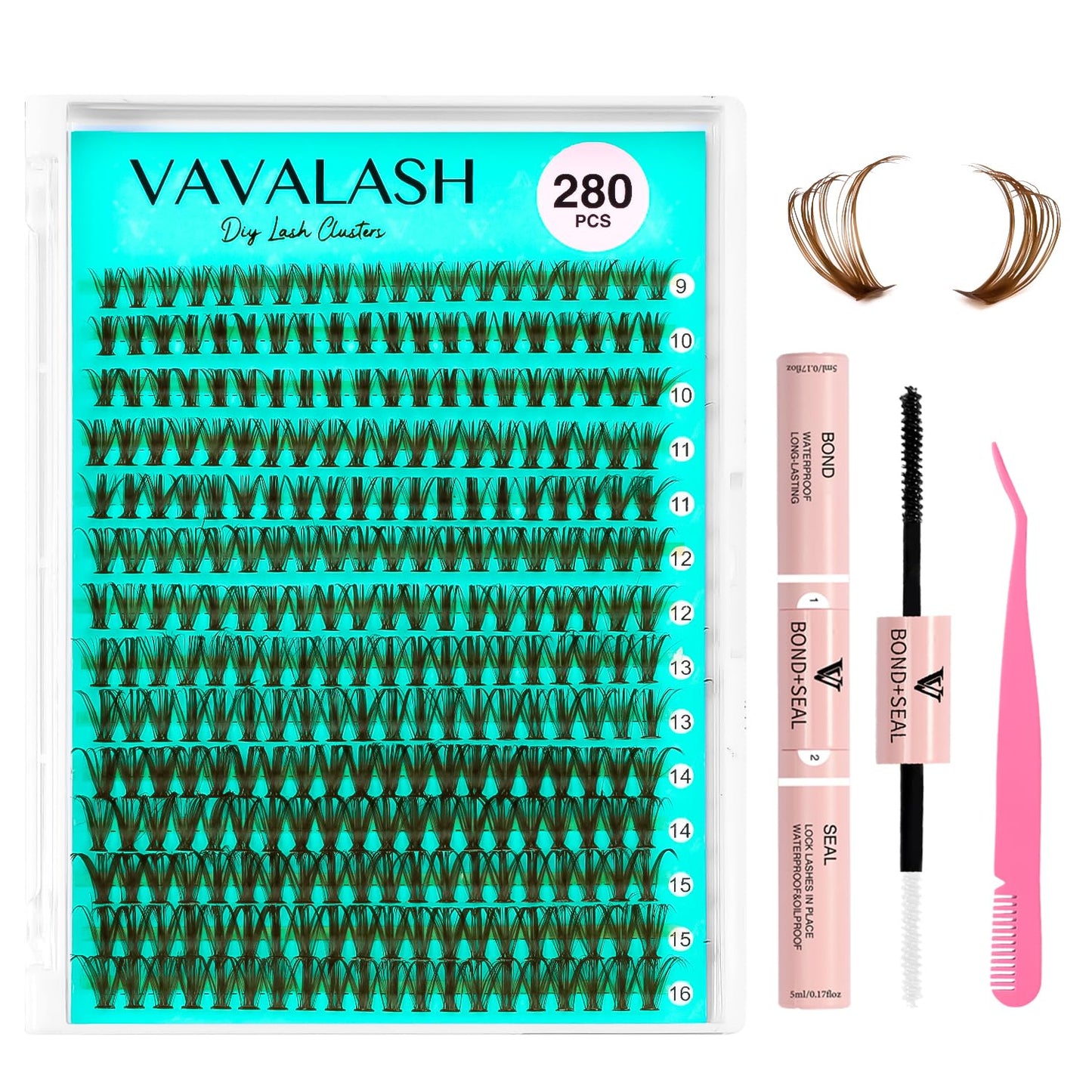 VAVALASH DIY Lash Extension Kit 280 Clusters Individual Lashes Kit 30D 40D 0.07D-10-16mm Lash Clusters, Lash Bond and Seal, Lash Tweezer for DIY Eyelash Extension at Home（Kit-30D+40D-0.07D-10-16MIX）