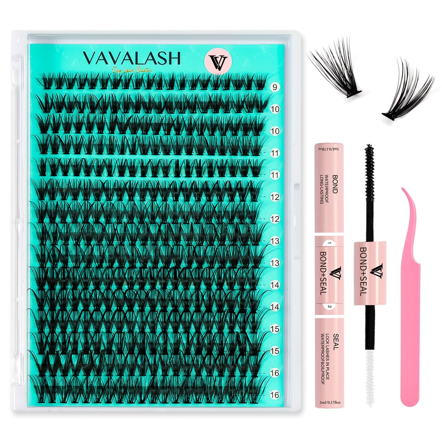 VAVALASH DIY Lash Extension Kit 280 Clusters Individual Lashes Kit 30D 40D 0.07D-10-16mm Lash Clusters, Lash Bond and Seal, Lash Tweezer for DIY Eyelash Extension at Home（Kit-30D+40D-0.07D-10-16MIX）