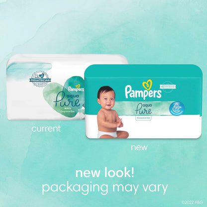 Pampers Aqua Pure Sensitive Baby Wipes, 99% Water, Hypoallergenic, Unscented, 12 Flip-Top Packs (672 Wipes Total) (Packaging May Vary)