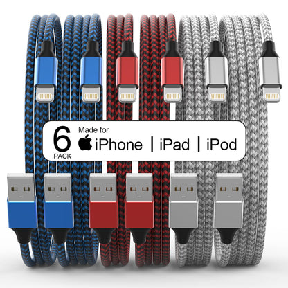 [Apple MFi Certified] 6Pack 3/3/6/6/6/10 FT iPhone Charger Nylon Braided Fast Charging Lightning Cable Compatible iPhone 14 Pro/13 mini/13/12/11 Pro MAX/XR/XS/8/7/Plus/6S/SE/iPad