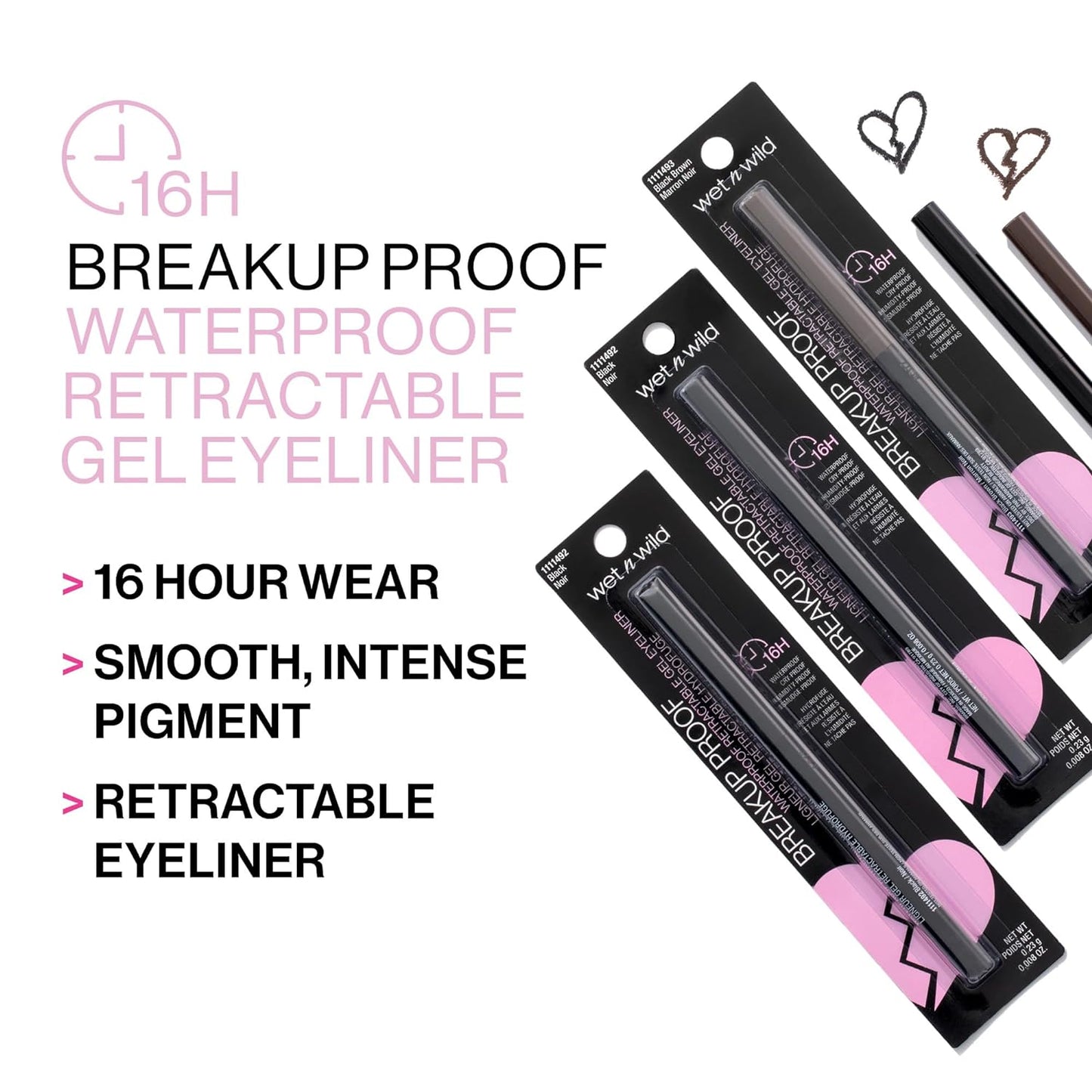 wet n wild Mega Last Breakup Proof Eyeliner, Quick Drying, Waterproof, 16-Hour Wear - Cruelty-Free & Vegan - Blackest Black