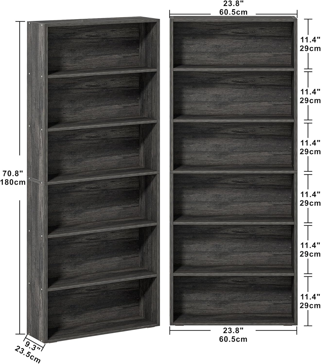 IRONCK Bookshelves and Bookcases Set of 2 Floor Standing 6 Tiers Display Storage Shelves 70 in Tall Bookcase Home Decor Furniture for Home Office, Living Room, Bed Room