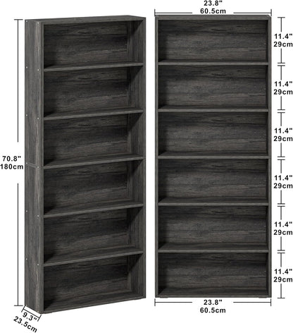 IRONCK Bookshelves and Bookcases Set of 2 Floor Standing 6 Tiers Display Storage Shelves 70 in Tall Bookcase Home Decor Furniture for Home Office, Living Room, Bed Room