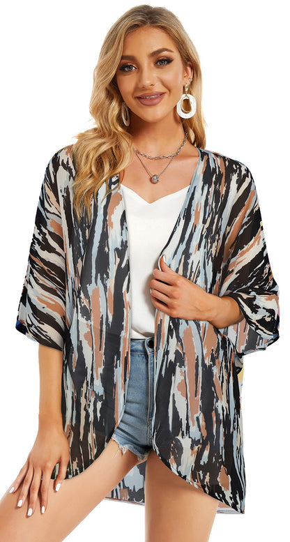 Womens Kimono Beach Cover Up Chiffon Cardigan Floral Tops Loose Capes