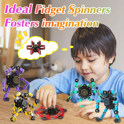 Transformable Fidget Spinners 4 Pcs for Kids and Adults Stress Relief Sensory Toys for Boys and Girls Fingertip Gyros for ADHD Autism for Kids Gifts (Fidget Toy 4pc)